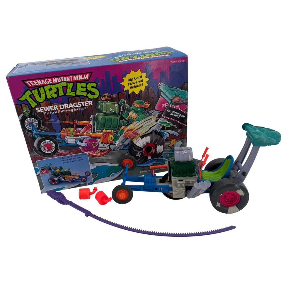 Playmates TMNT Sewer Dragster Vehicle Vintage 1990 Rip Cord Toy with Box  READ